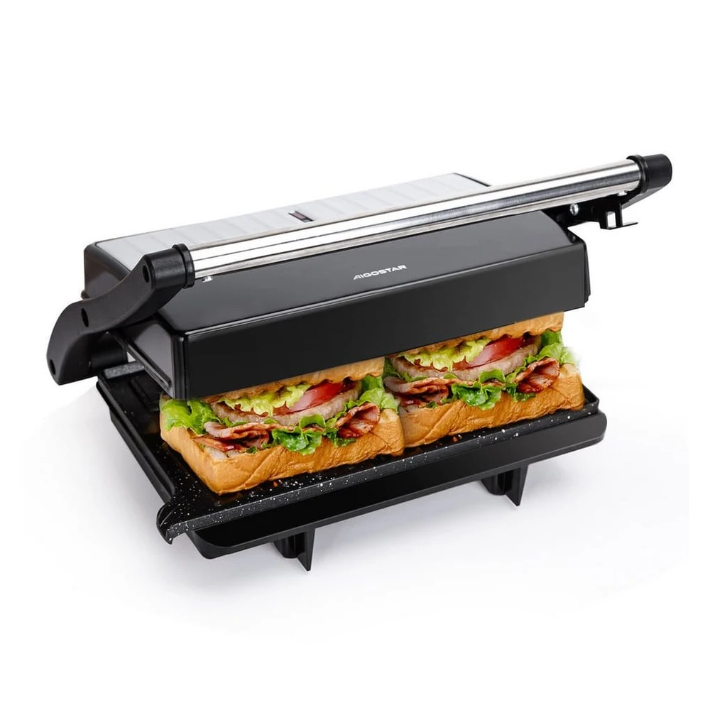 Aigostar Paninigrill, 1000W, Antihaft, 180° Öffnung, Edelstahl